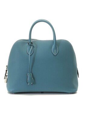Hermes Bolide 1923 30 New Blue Jean Silver Handbag